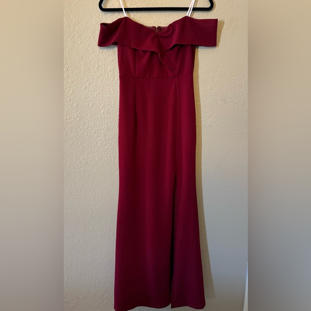 Lulu’s Song of Love Wine Red Off-the-Shoulder Maxi Dress